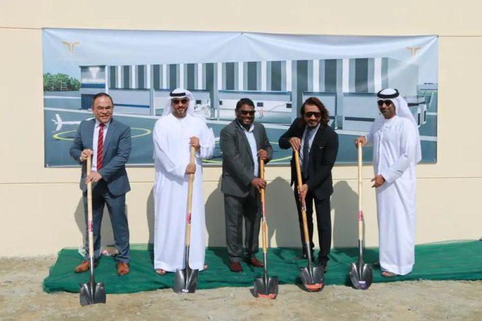 Sheikh Mohammed aerospace hub in Dubai south breaks ground on hangar facility for helicopters. Image courtesy WAM.